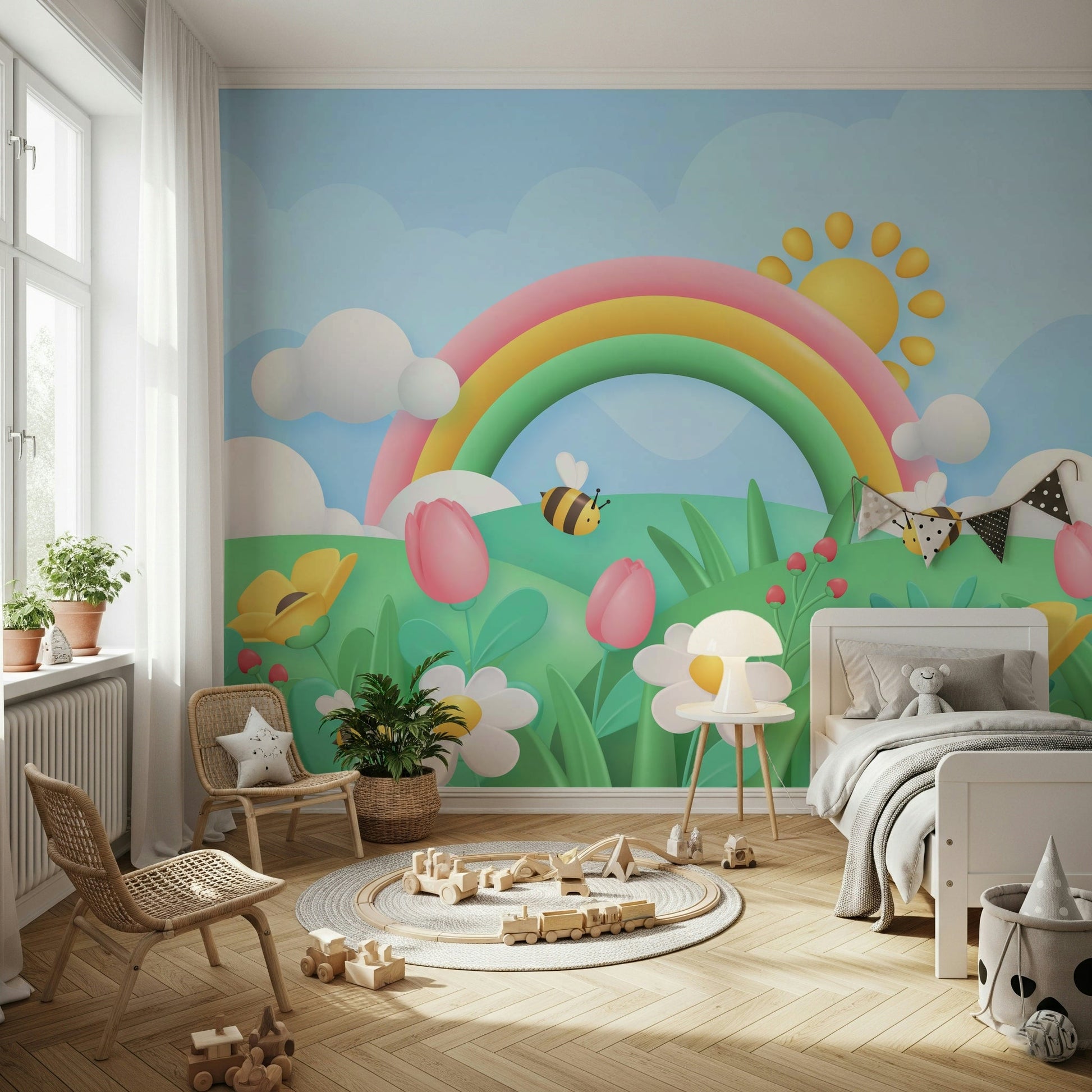 Rainbow Meadow Adventures Wall Mural - Wallanza