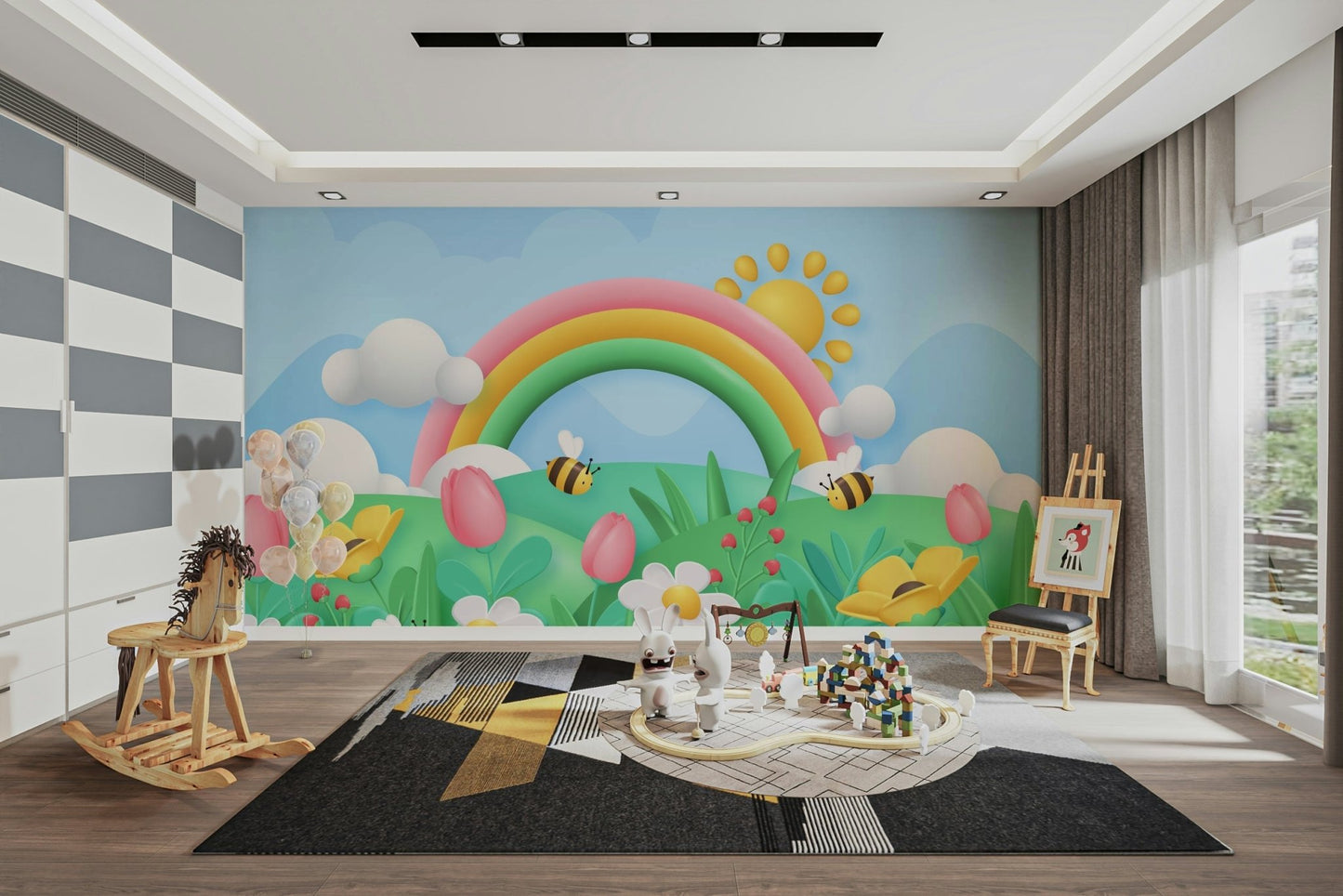 Rainbow Meadow Adventures Wall Mural - Wallanza