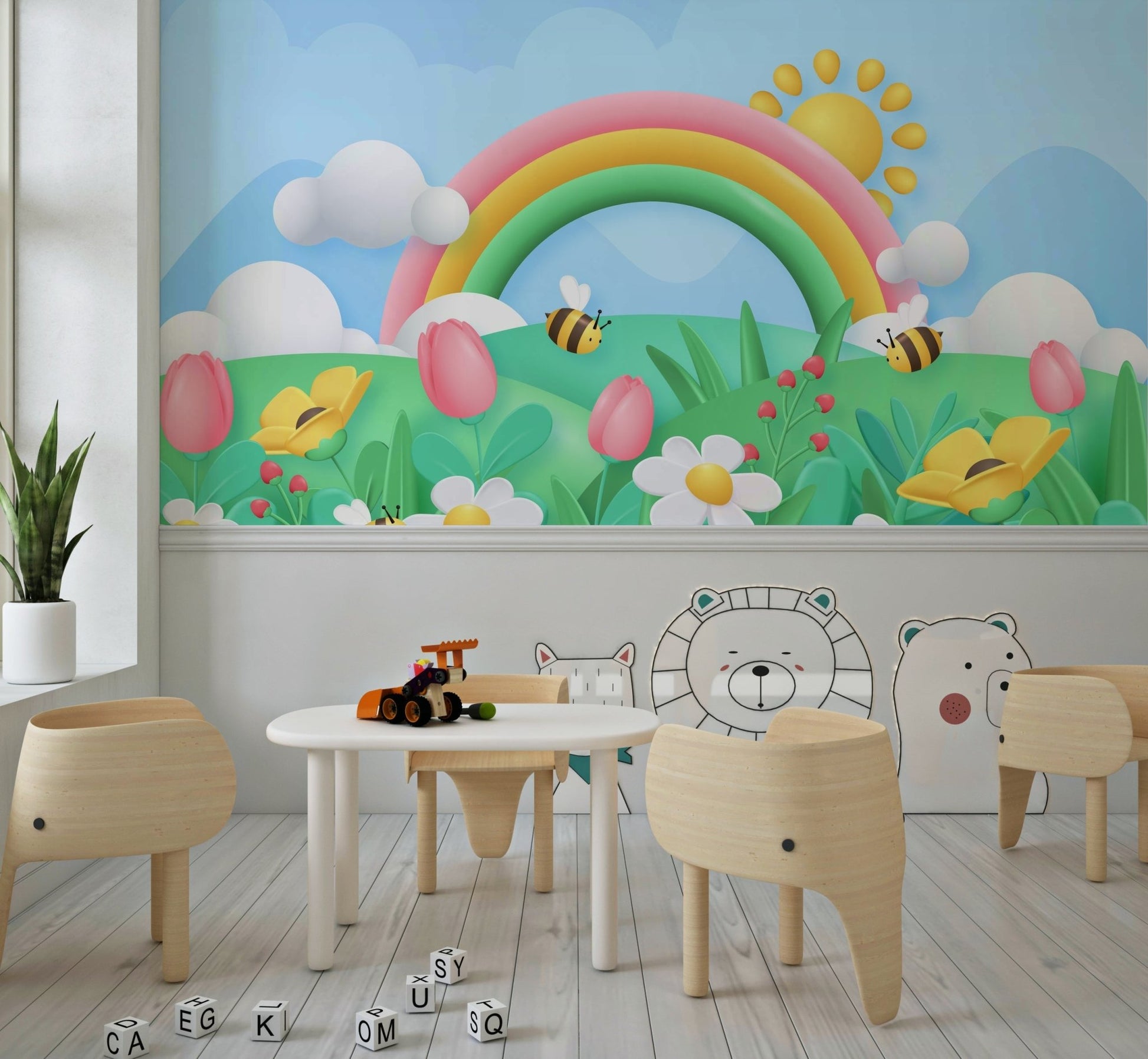 Rainbow Meadow Adventures Wall Mural - Wallanza