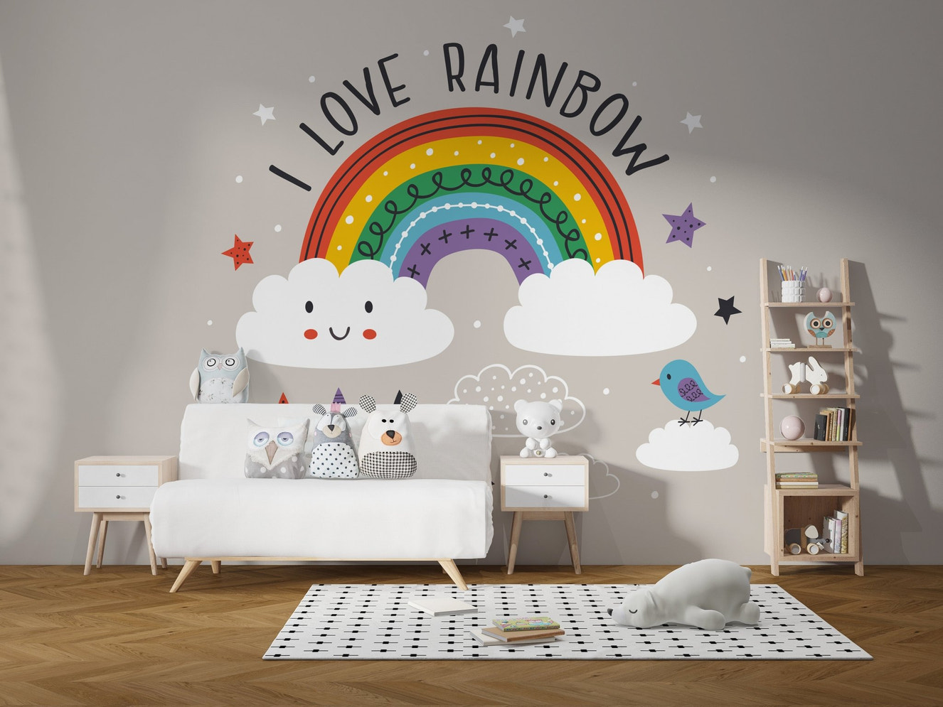 Colorful kids mural with rainbow design
