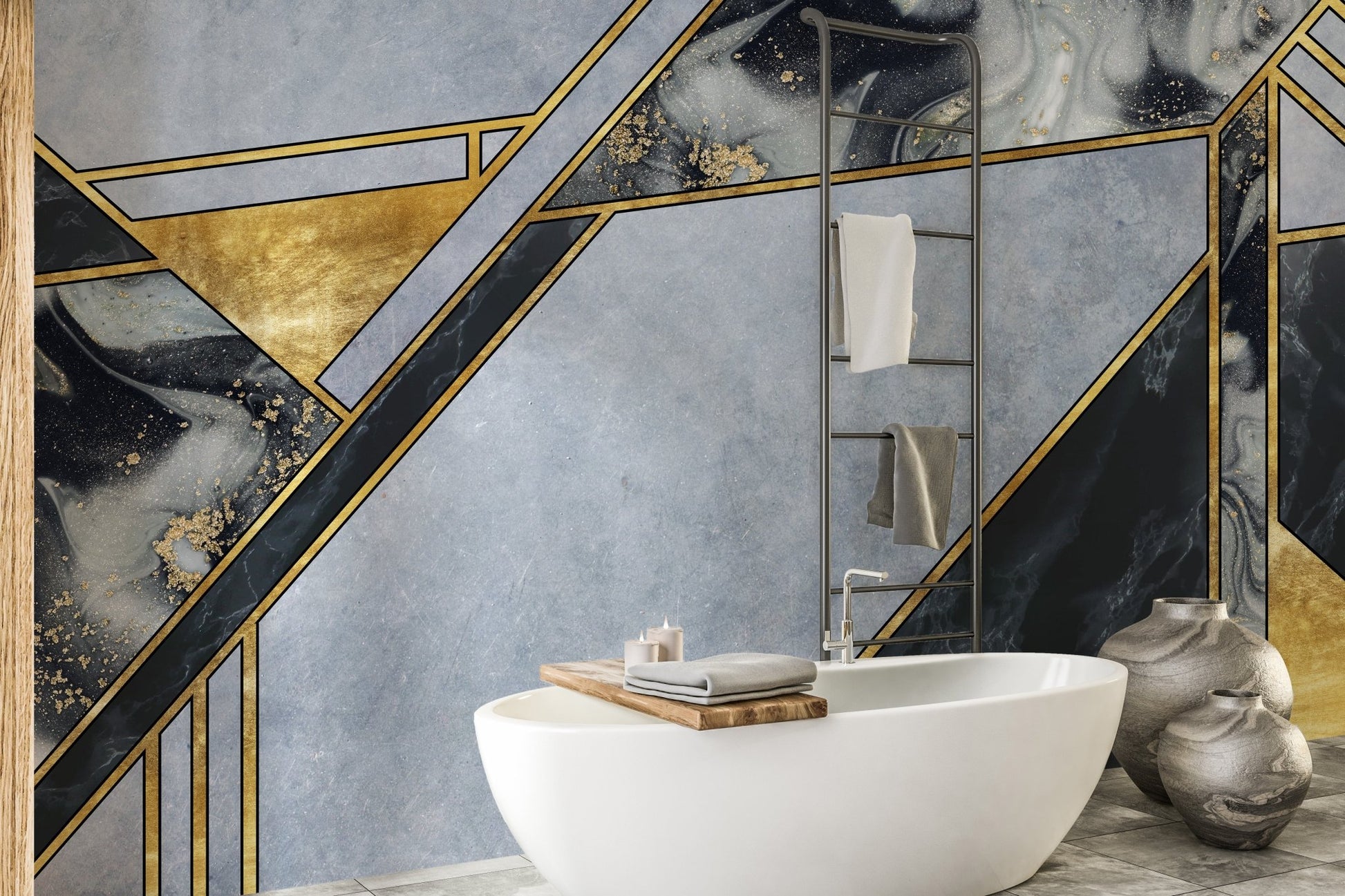 Marble design mural for sleek and contemporary wall aesthetics.

