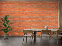 Red Color Brick Background Texture Self Adhesive Wallpaper in a dining room.