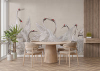 Red Crowned Cranes Dance Mural - Wallanza