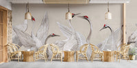 Red Crowned Cranes Dance Mural - Wallanza