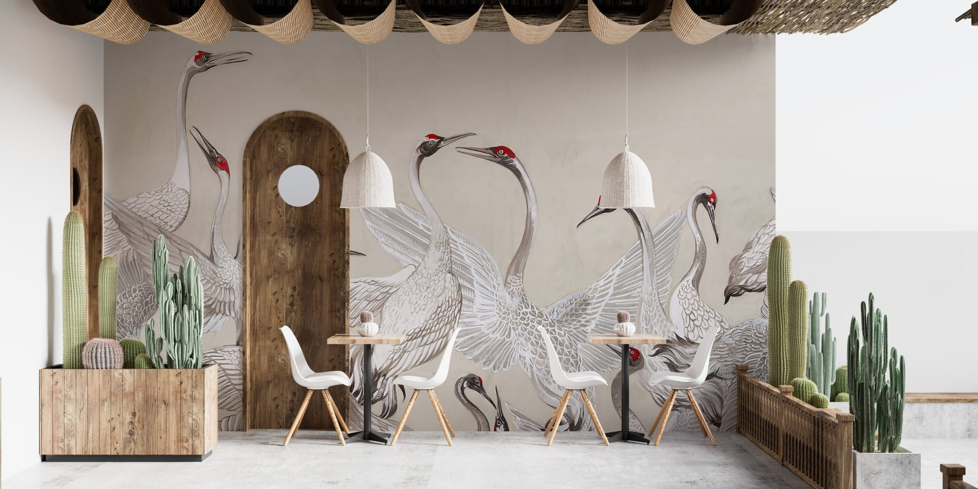 Red Crowned Cranes Dance Mural - Wallanza