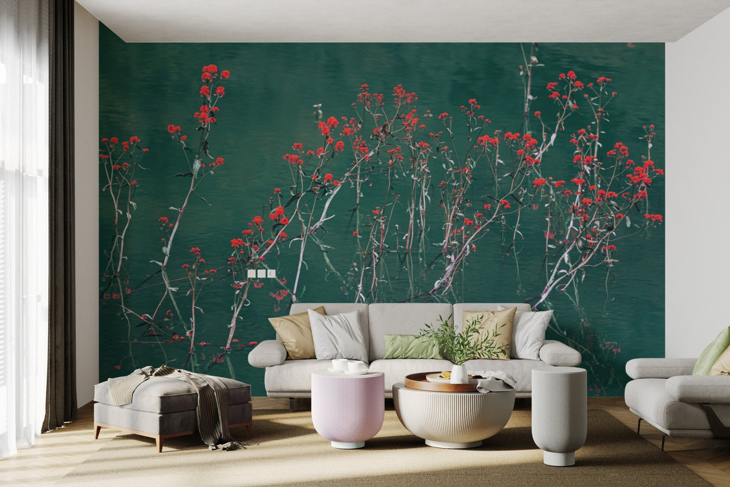 Red Floral Reflection Wallpaper - Wallanza