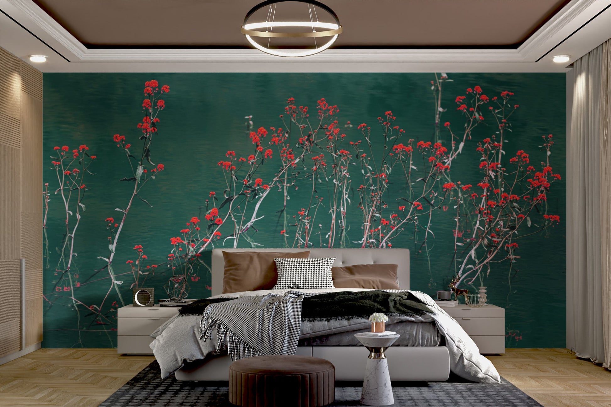 Red Floral Reflection Wallpaper - Wallanza