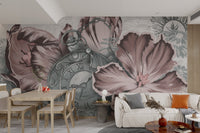 Red Vintage Floral Wallpaper - Wallanza