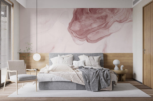 Modern abstract art wallpaper in muted terracotta tones.