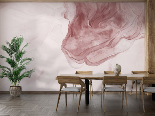 Dusty rose abstract wall mural for minimalist home decor.
