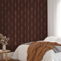 Sophisticated red wine modern art deco wallpaper for bedroom wall.