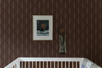Stylish home interior with red wine color art deco modern wallpaper.