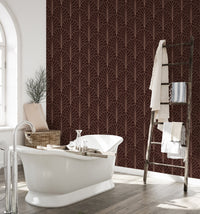 Stylish red wine color wallpaper for bathroom wall with deco patterns
