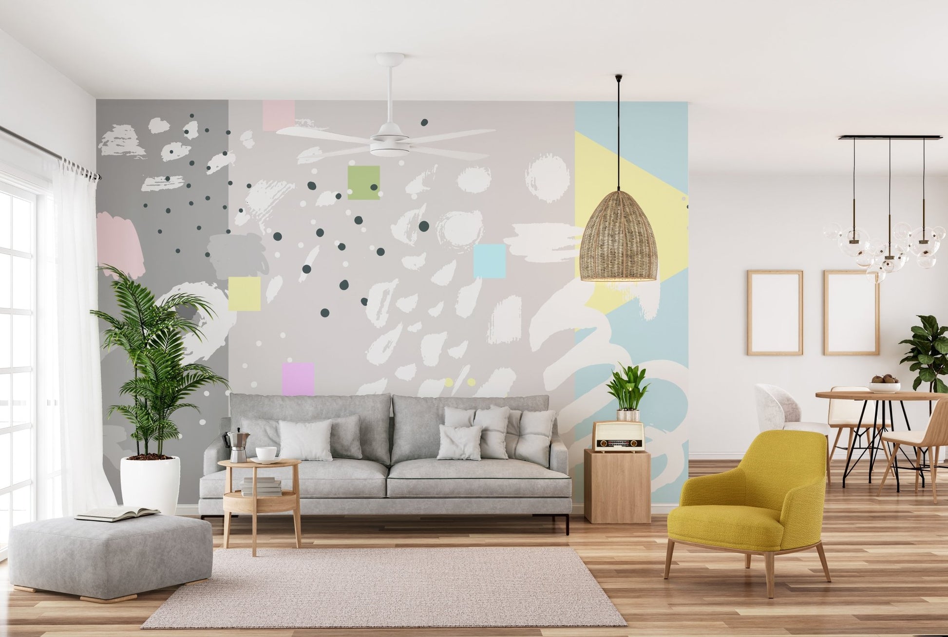 Contemporary wall mural with brushstrokes

