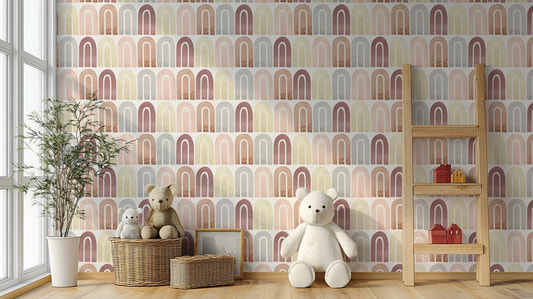 Neutral toned abstract patterns wallpaper for nursery walls