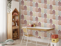 Earth tone wallpaper mural in a study area for children