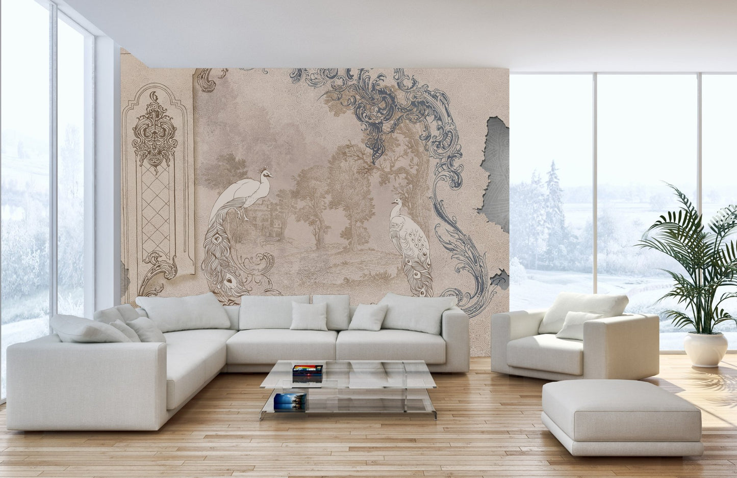 Stylish office wall mural featuring Removable Tropical Concrete Bliss design.