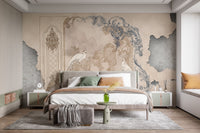 Minimalist bedroom design with Removable Tropical Concrete Bliss wall mural.