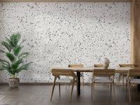 Repeat Pattern Terrazzo Designs White Texture Wallpaper in a large dining room.