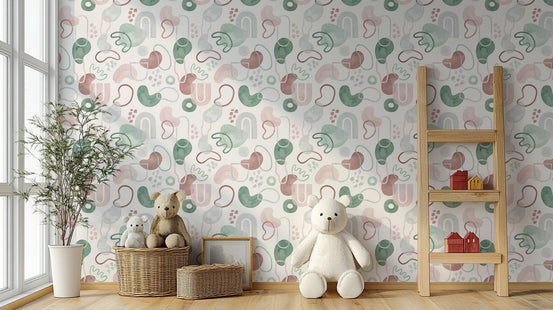 Repeated Pattern Design Wallpaper with organic rounded shapes for kids area.