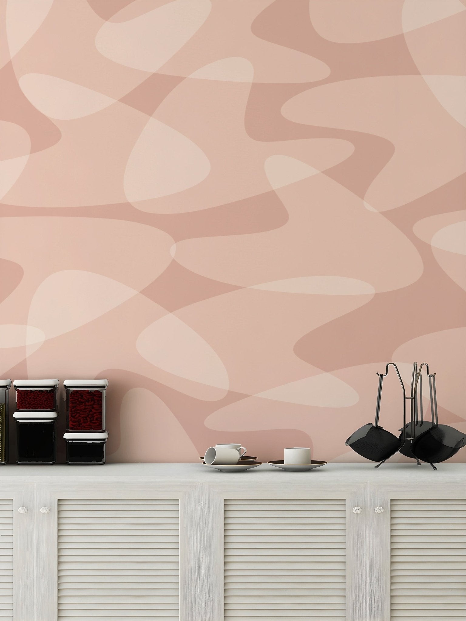 Retro wall art with bold boomerang shapes
