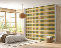 Retro Rainbow Stripes Pattern Illustration Old Wall mural in a bedroom with a round lamp.