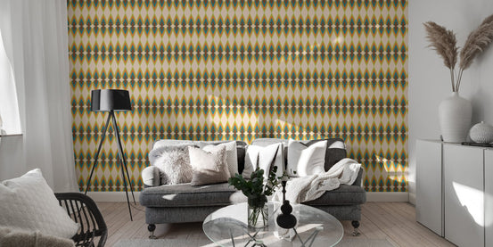 Retro Rainbow Stripes Pattern Illustration Old Wall mural in living room with grey sofa.