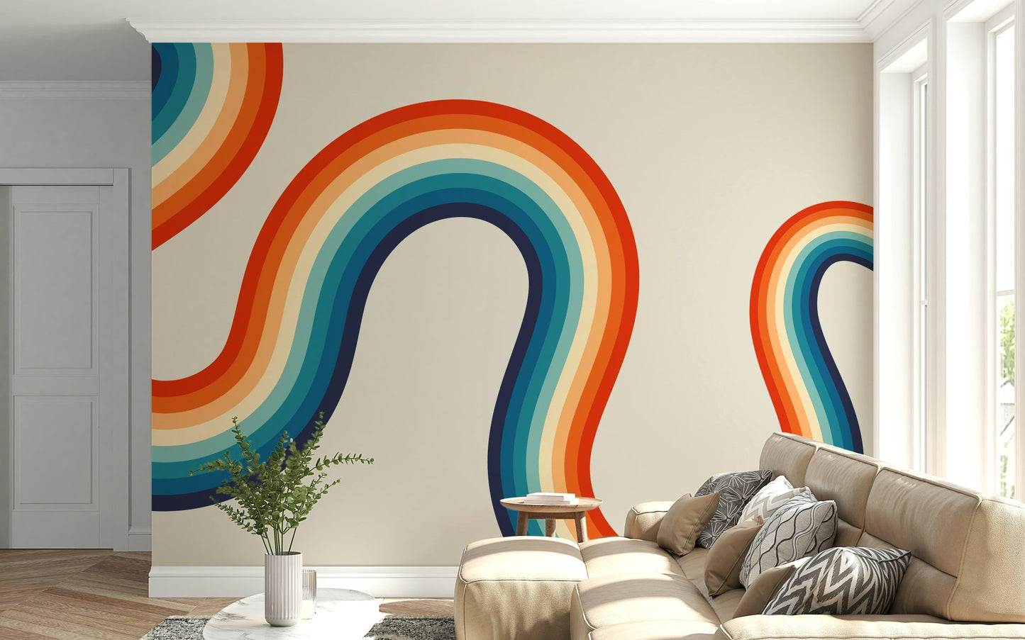 Retro Spectrum Waves Wall Mural - Wallanza