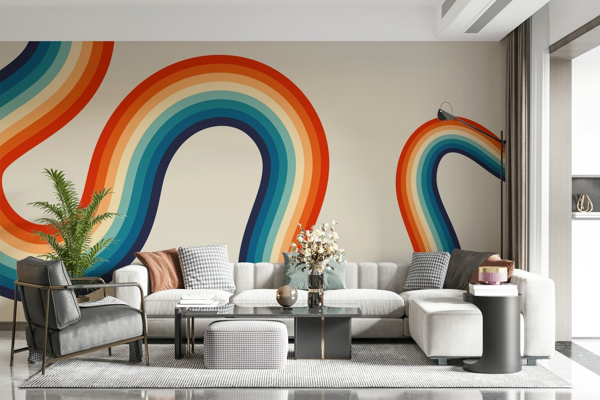 Retro Spectrum Waves Wall Mural - Wallanza
