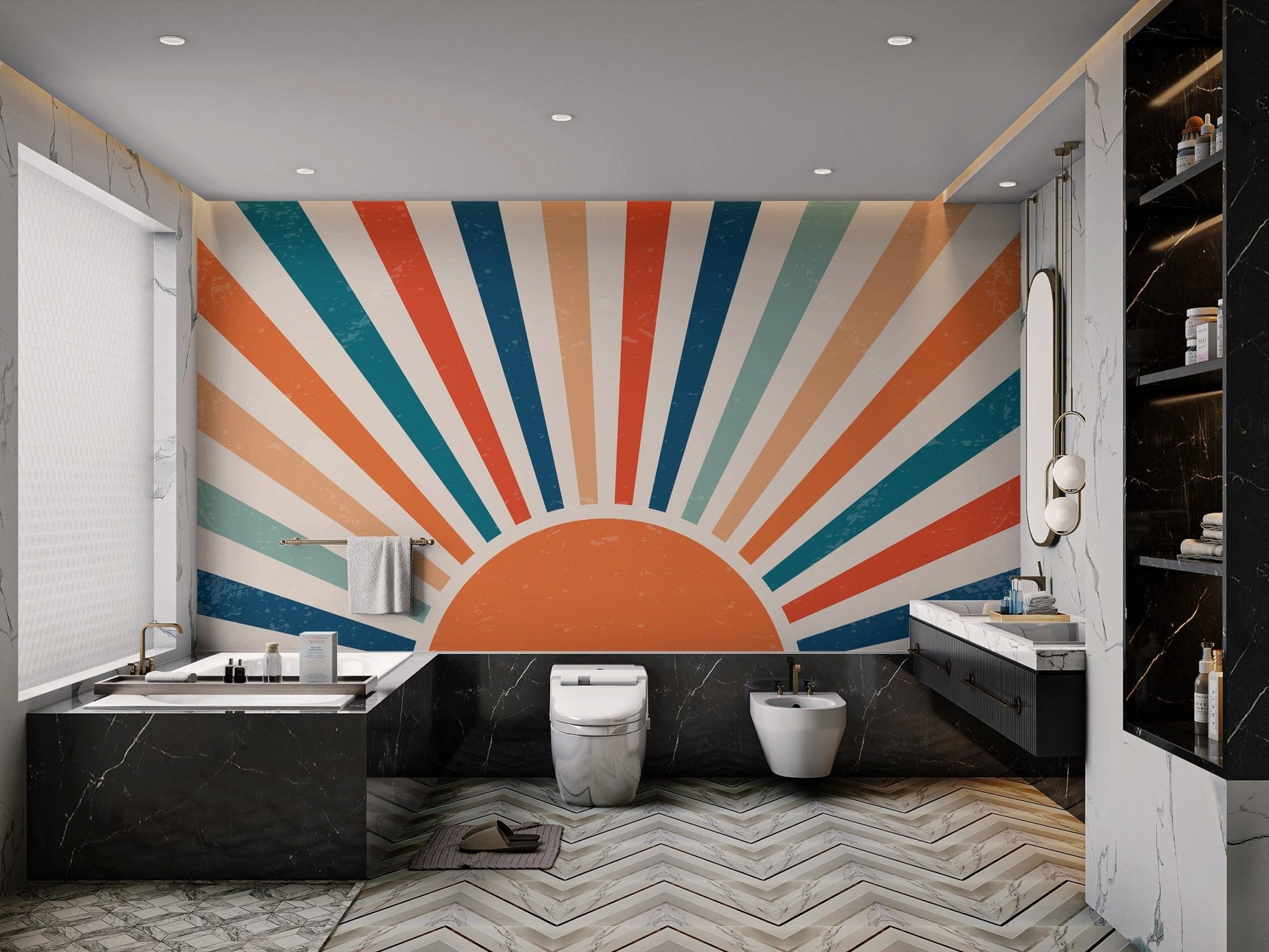 Retro Sunburst Geometric Wallpaper - Wallanza