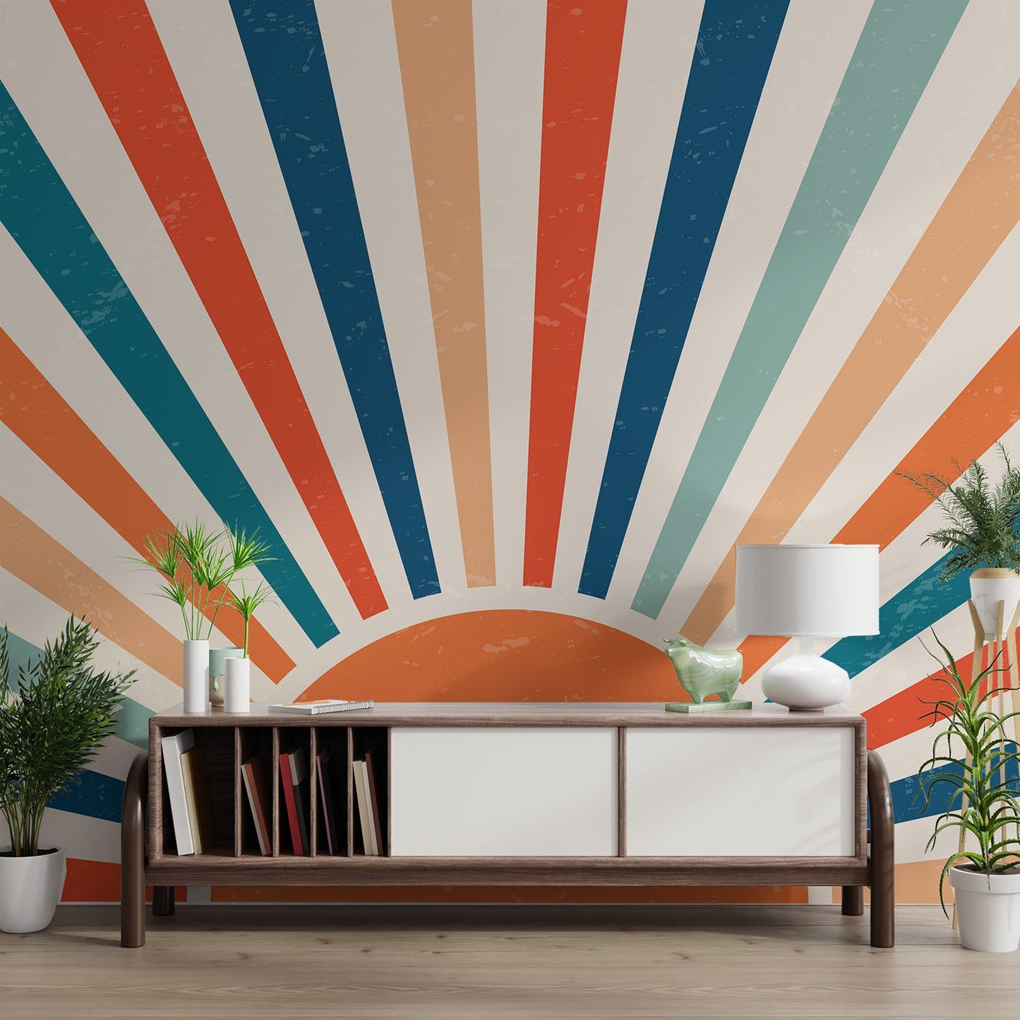 Retro Sunburst Geometric Wallpaper - Wallanza