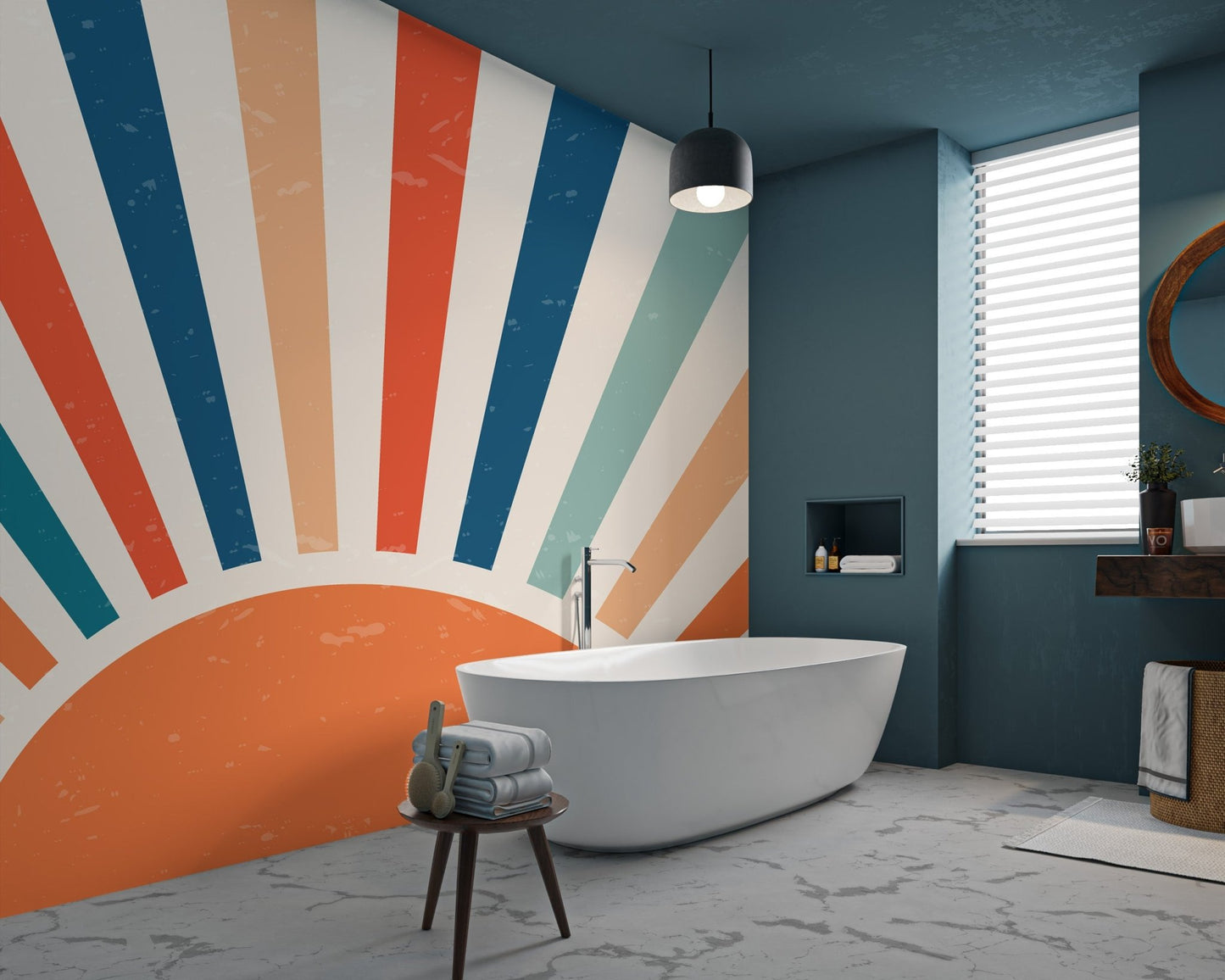 Retro Sunburst Geometric Wallpaper - Wallanza