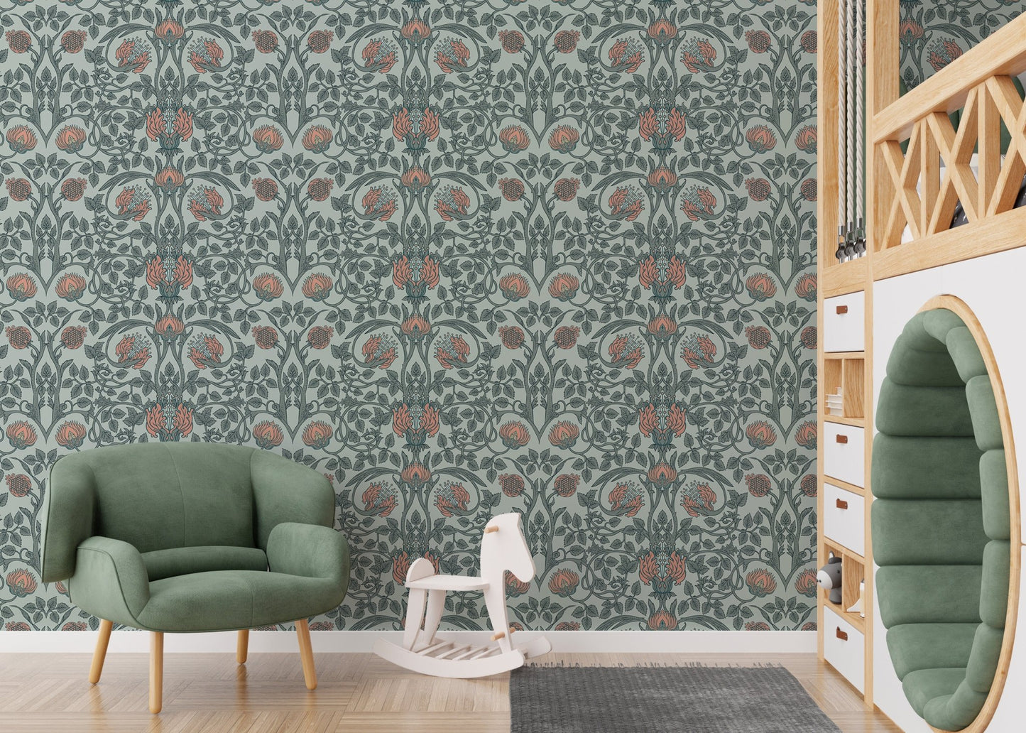 Retro enchanted floral wallpaper for classic nursery interiors
