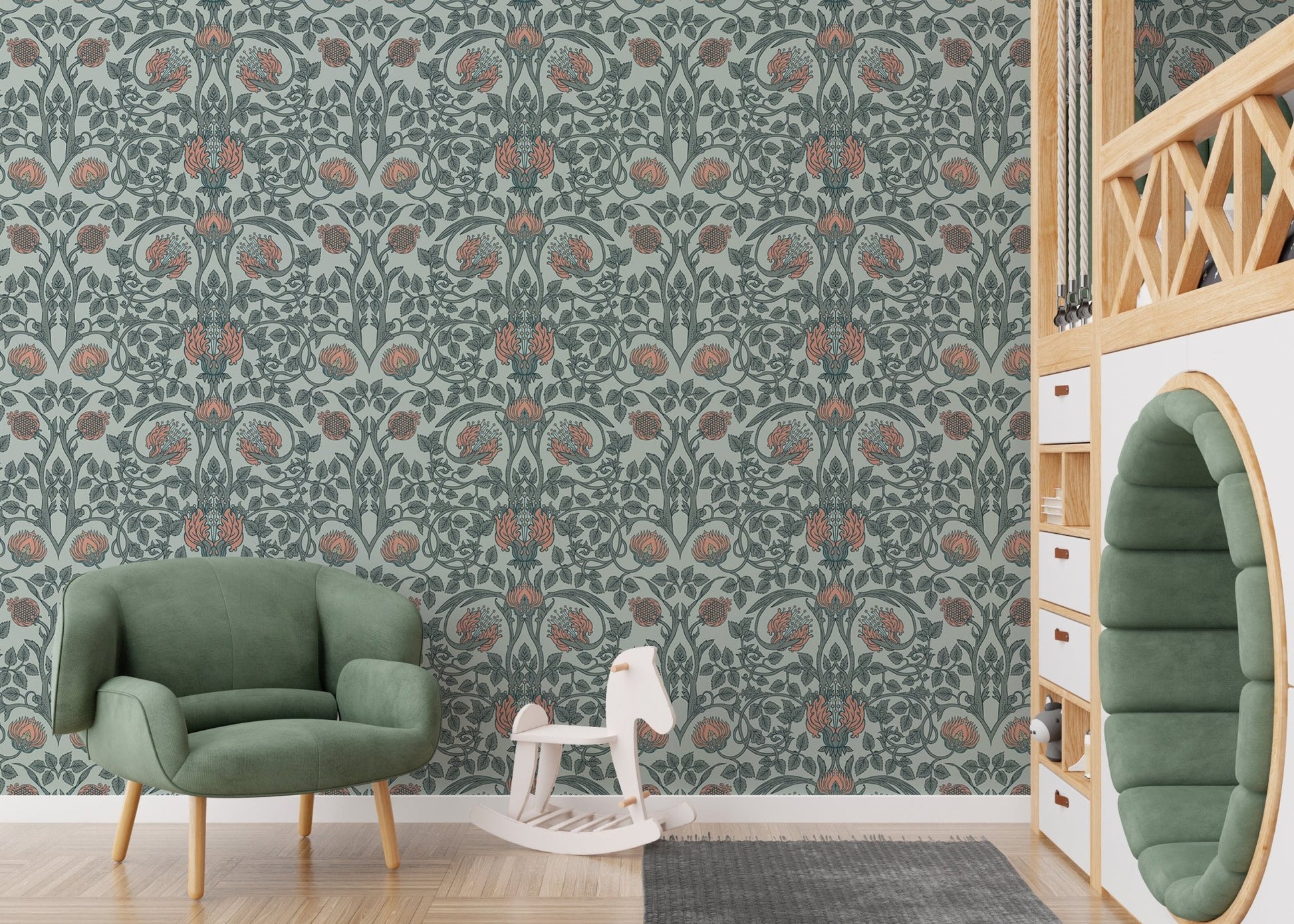 Retro enchanted floral wallpaper for classic nursery interiors