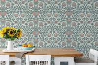 Vintage-inspired retro wallpaper with floral motifs for dining walls.
