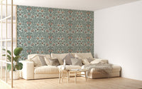 Living area decorated with classic floral wall mural.