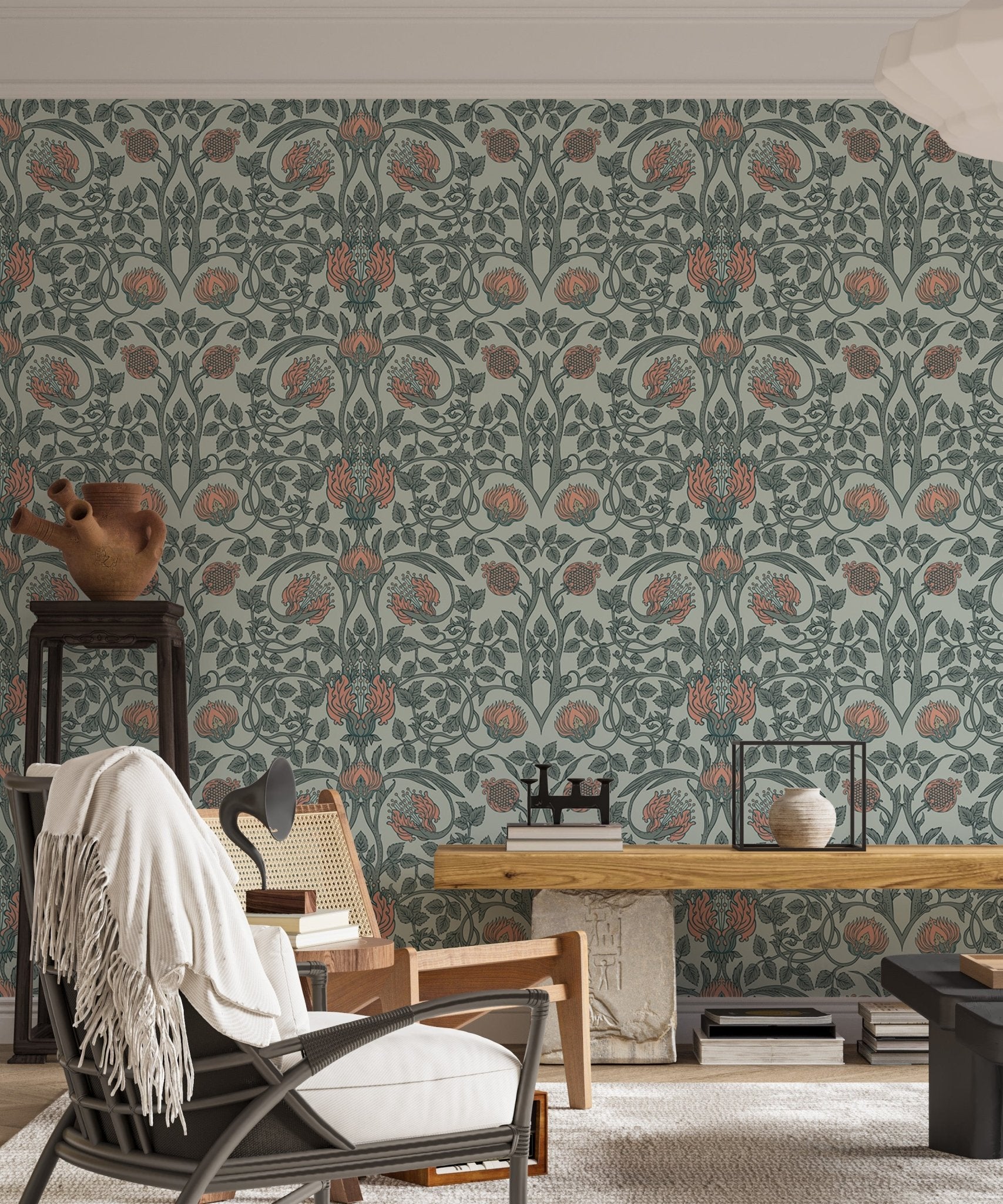 Sophisticated floral wall mural for a modern living space.