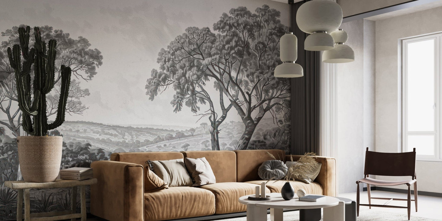 Classic Vintage River City Wall mural for modern living room.