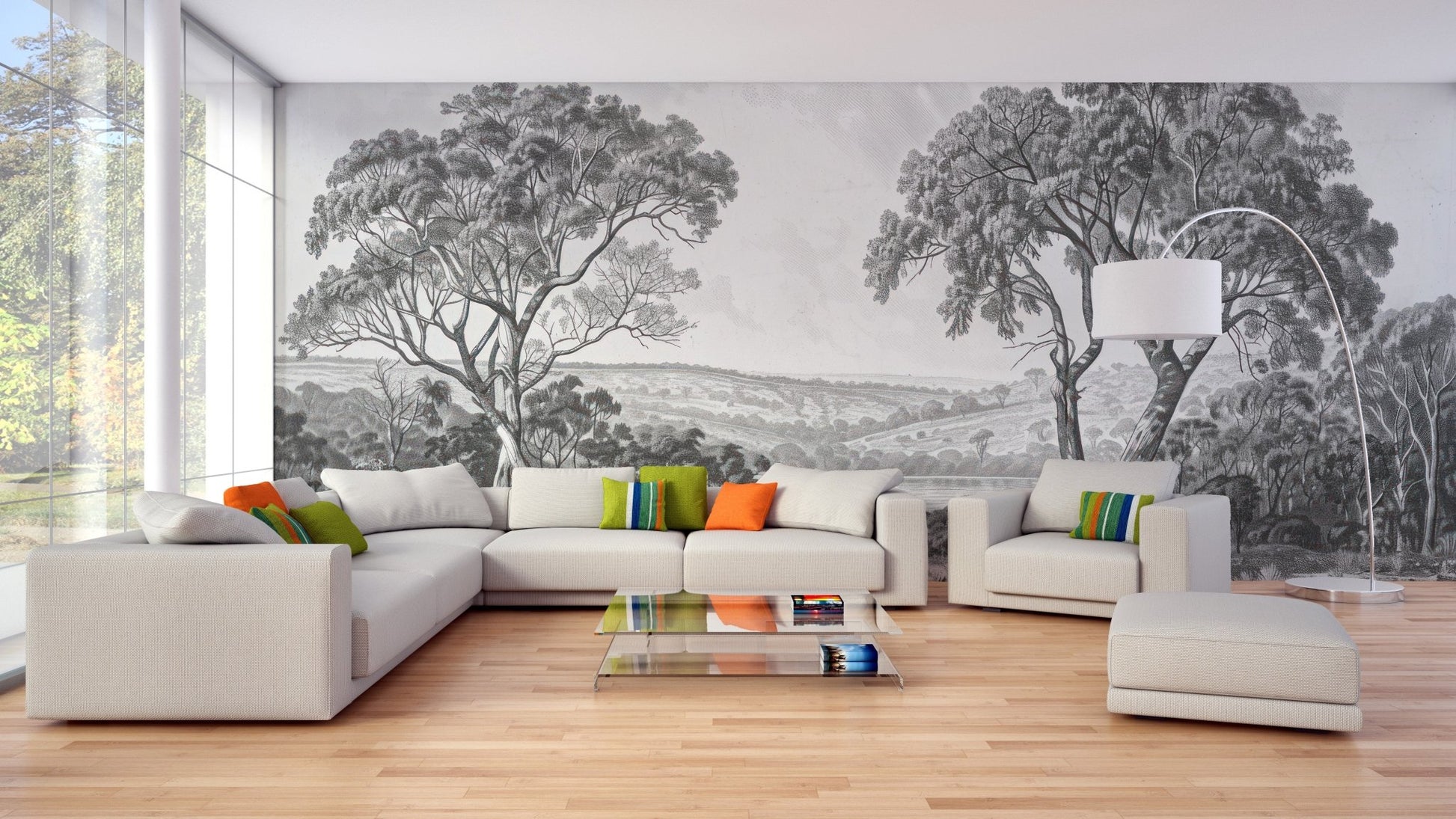 Vintage River City Mural for Retro-Inspired living room interiors.
