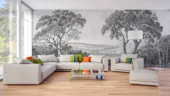 Vintage River City Mural for Retro-Inspired living room interiors.