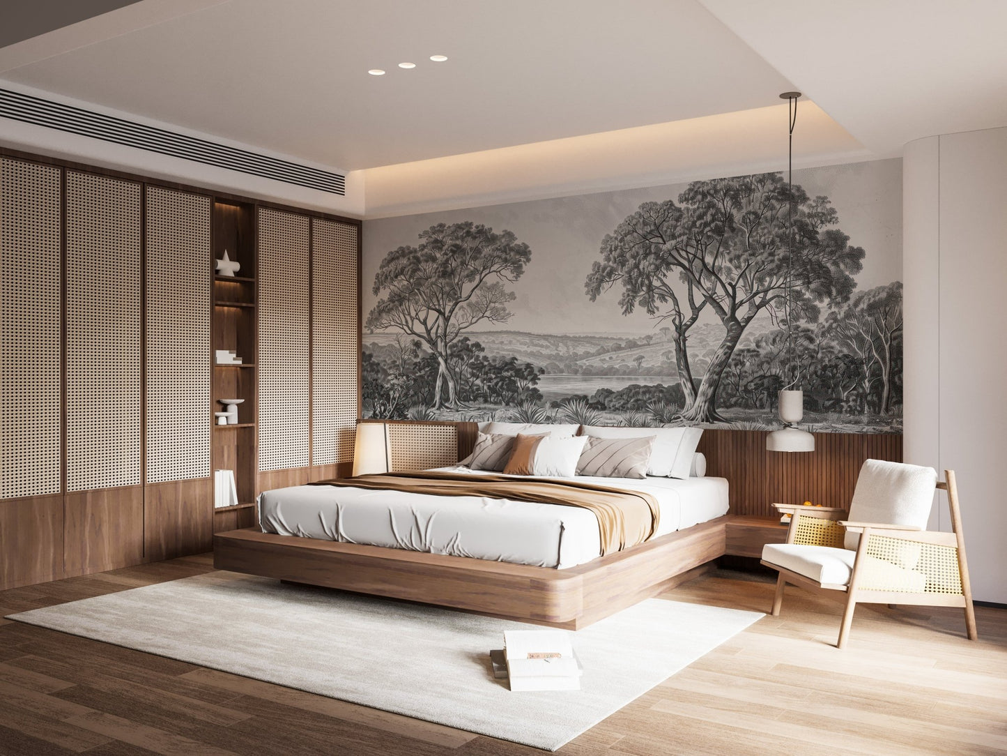 Retro-Inspired River City Mural for in a luxury bedroom.