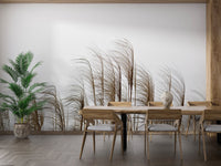 Reed field mural with a serene riverside view for interiors.
