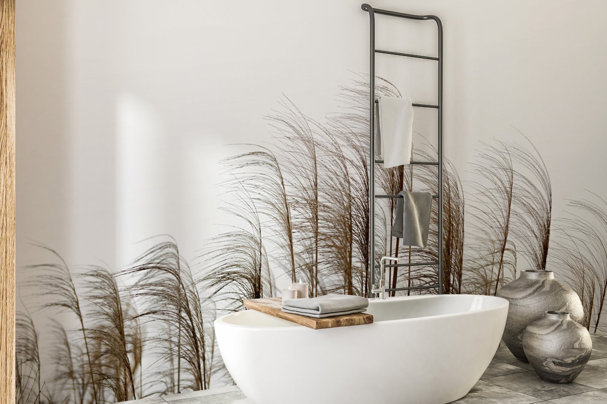 River Side Reed Field Wallpaper Murals - Wallanza