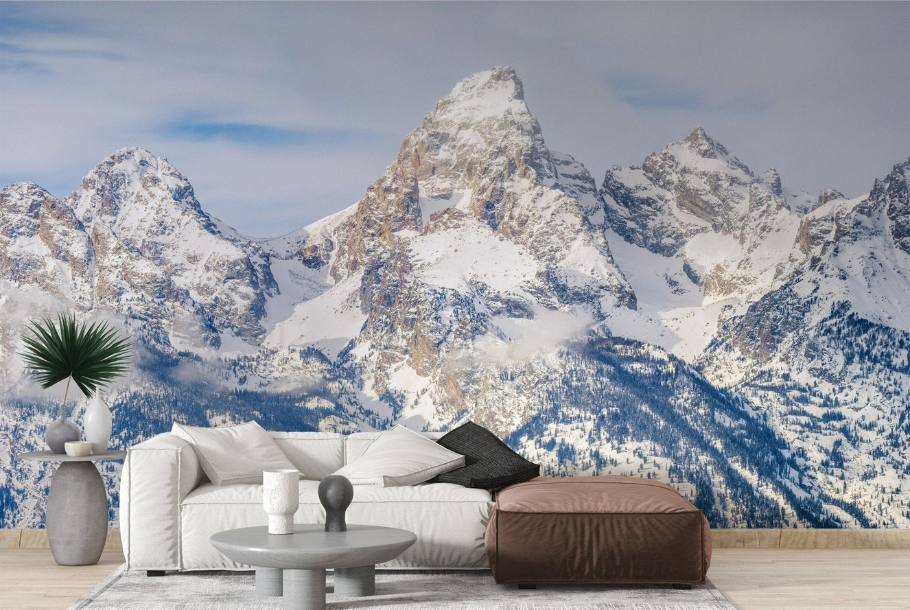 Rocky summit panorama wallpaper mural snowy mountain wallpaper.