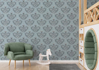 Rococo Silver Texture Pattern Floral Ornaments Wallpaper in a child's room.