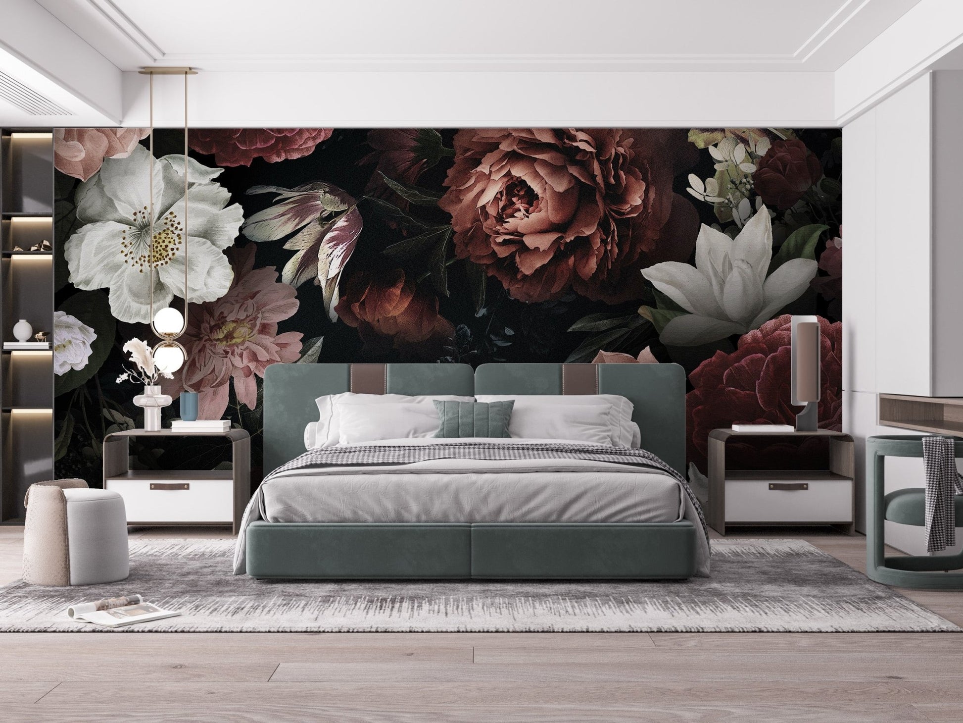 Watercolor blossom wallpaper wall mural with textured detail.