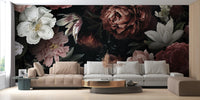 Large peony floral wallpaper wall mural in soft pink tones.
