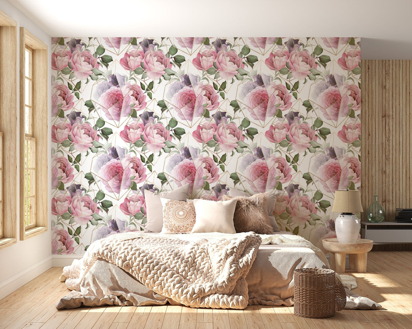 Romantic Rosewater Floral Pattern Wall Mural for a cozy feel
