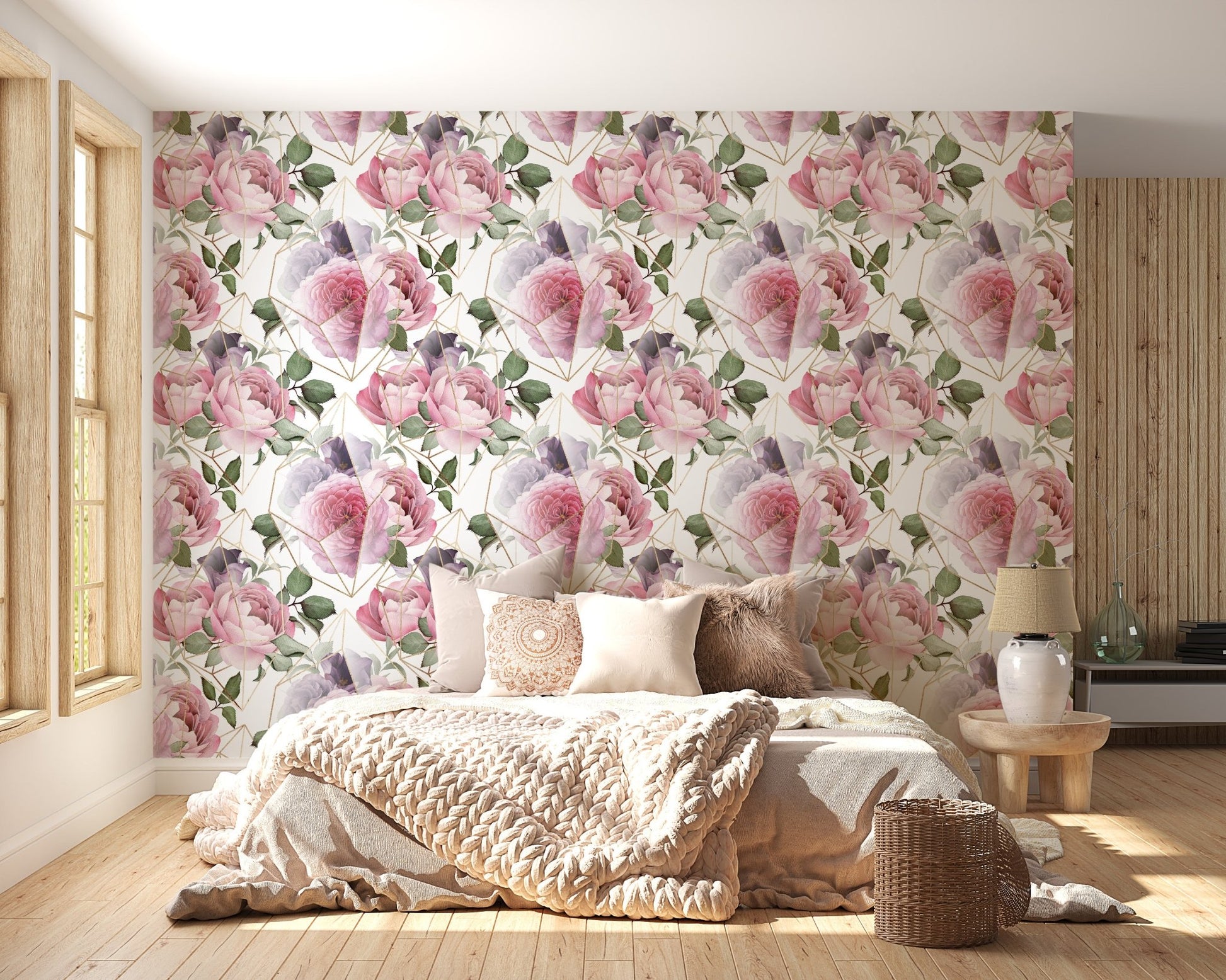 Romantic Rosewater Floral Pattern Wall Mural for a cozy feel
