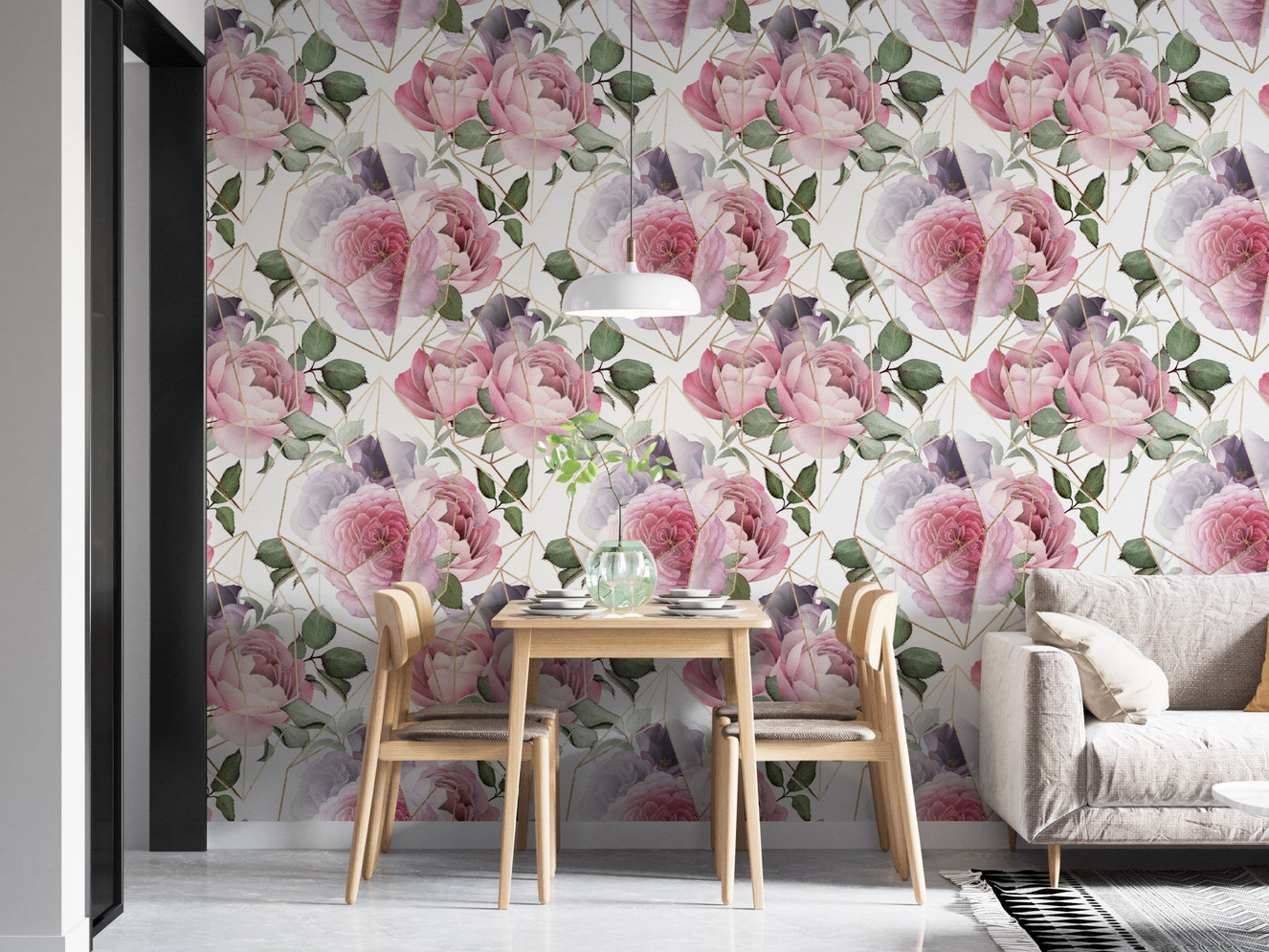 Romantic Rosewater Floral Pattern Wallpaper for walls
